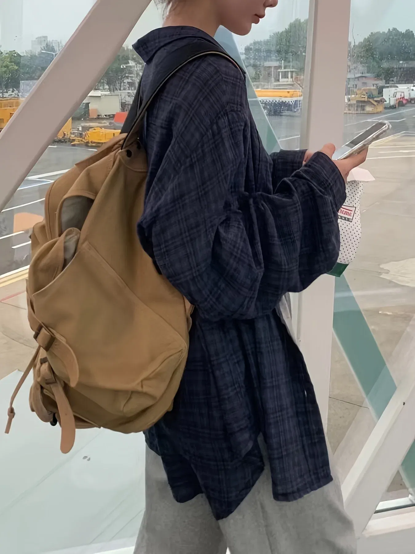 Color: Orange, Size: 2XL - 2025 Large Size Women's Navy Blue Plaid Loose Outside The Spring and Summer Travel Essential Sunscreen Shirt Thin Coat