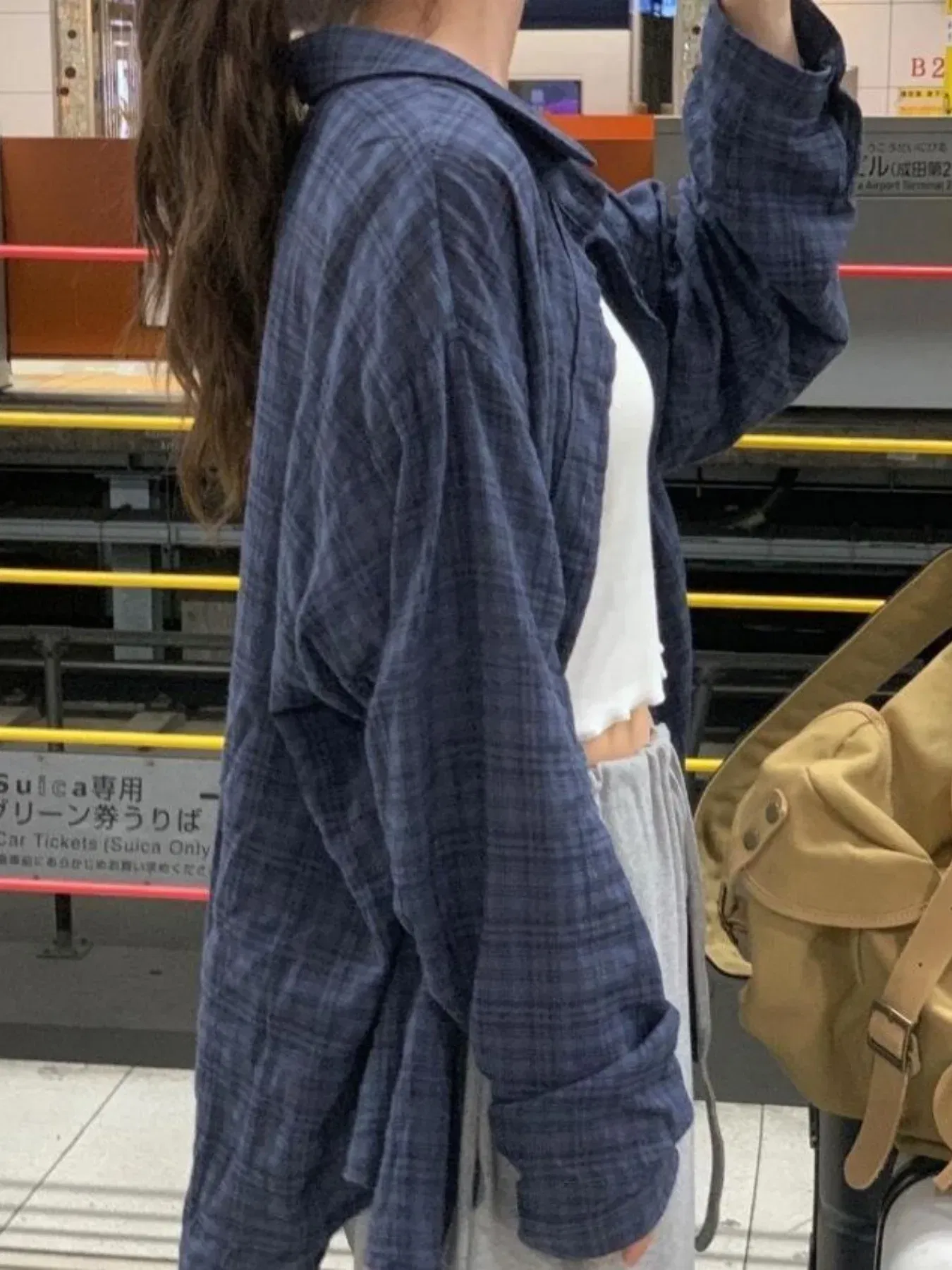 Color: Orange, Size: 2XL - 2025 Large Size Women's Navy Blue Plaid Loose Outside The Spring and Summer Travel Essential Sunscreen Shirt Thin Coat