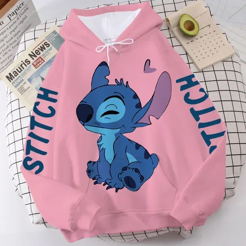Color: Khaki, Size: S - Disney Hoodie Fashion Stitch Angel Monster Letter Cartoon Sweatshirt Pullover Cute Harajuku Unisex Women's Pocket Top