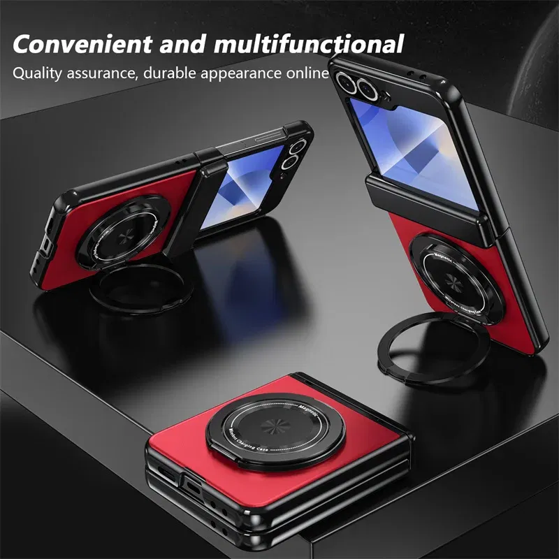 Color: GRAY, Material: ABS - 360?° Magnetic Rotate Holder Ring Phone Case For Samsung Galaxy Z Flip 6 5 4 Flip6 Flip5 Flip4 Flip3 Hard Shell Protection Cover