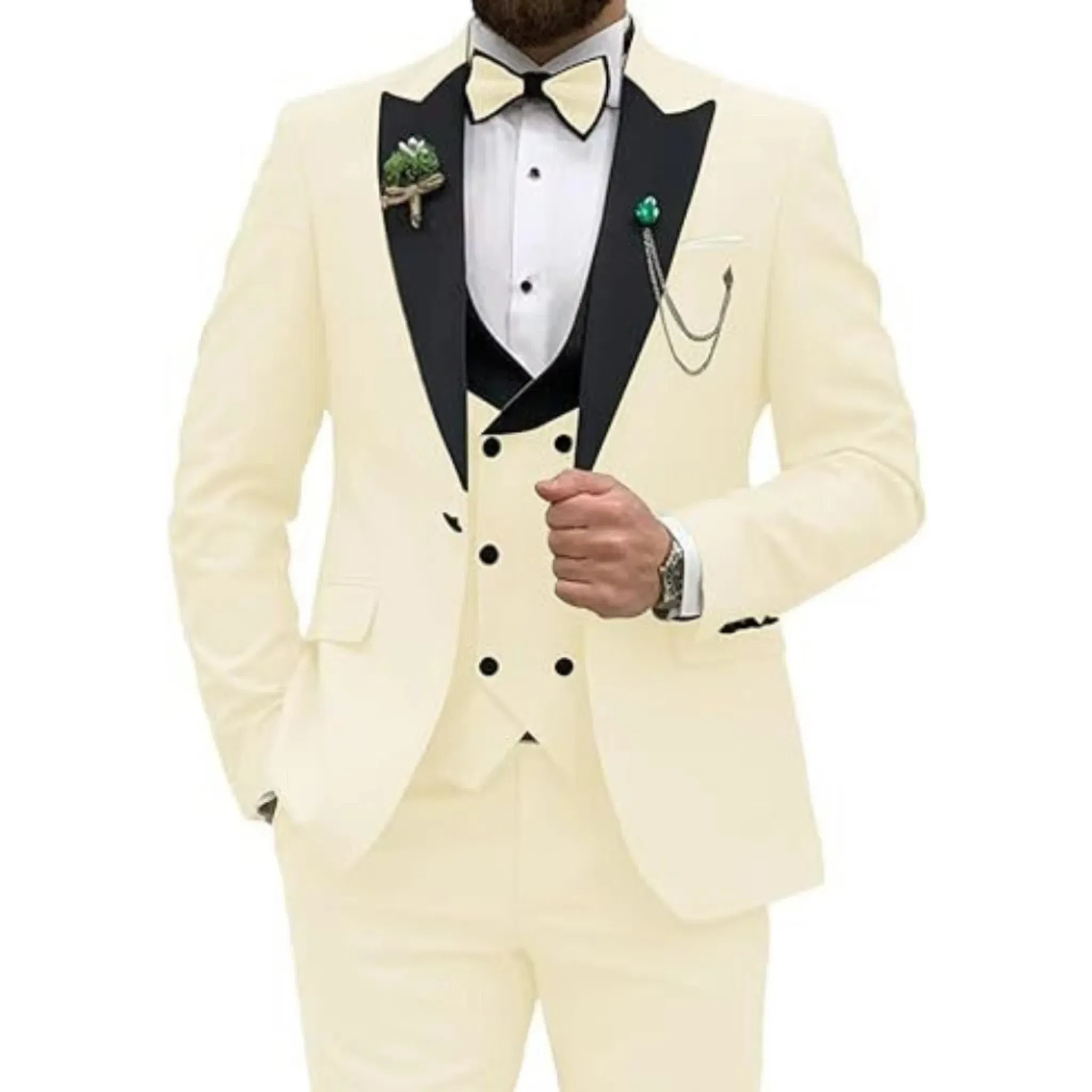 Color: green, Size: One Size - Men Suit Colorful Luxury Blazer Vest And Pant Sets 3 Piece Birthday Dress Business  Prom Evening Party Costumes High Quality