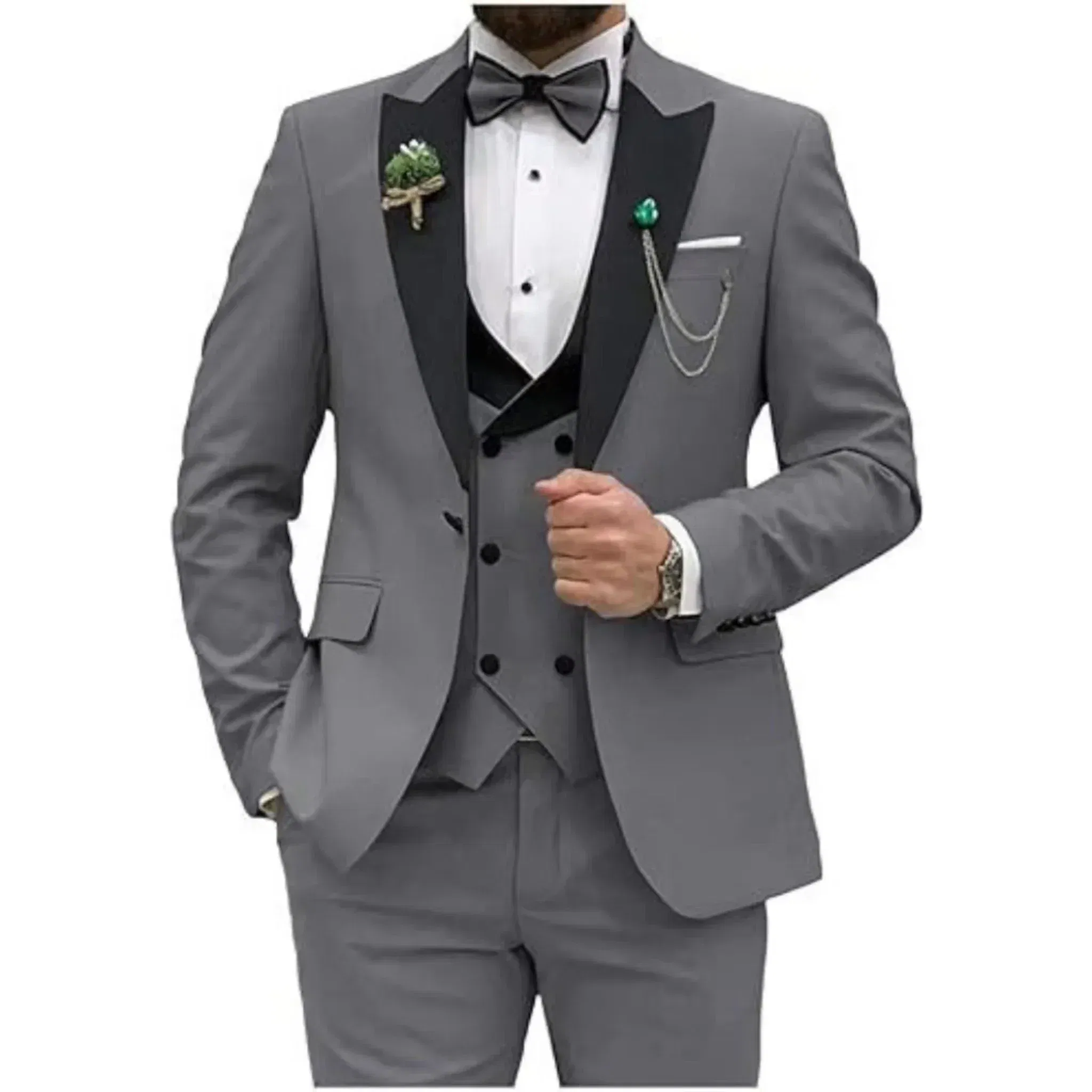 Color: Dark Grey, Size: XXL - Men Suit Colorful Luxury Blazer Vest And Pant Sets 3 Piece Birthday Dress Business  Prom Evening Party Costumes High Quality