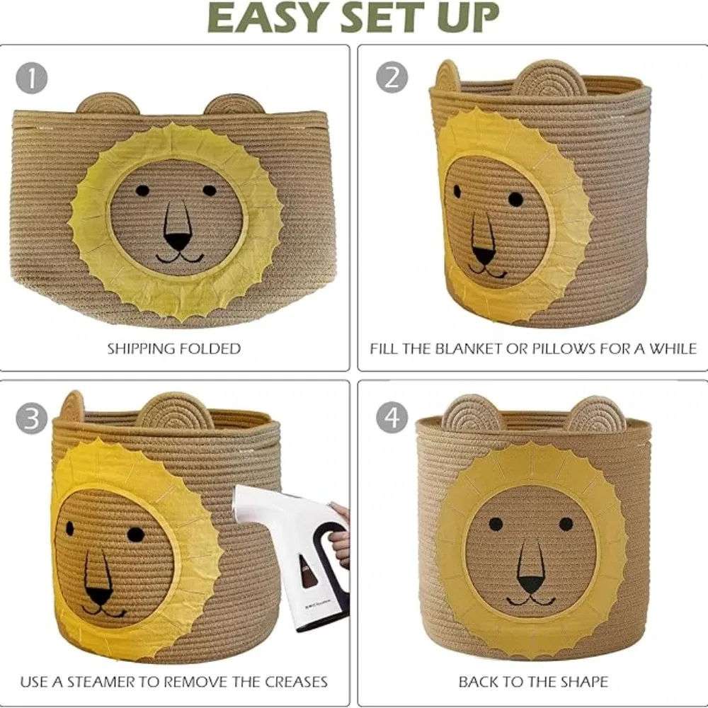 Color: Dark Khaki - Cartoon Storage Basket Washable Dirty Clothes Basket Foldable Children's Toy Clothes Storage Bucket Home Storage Laundry Basket