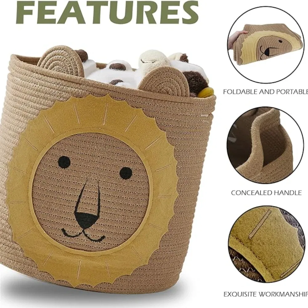 Color: Dark Khaki - Cartoon Storage Basket Washable Dirty Clothes Basket Foldable Children's Toy Clothes Storage Bucket Home Storage Laundry Basket
