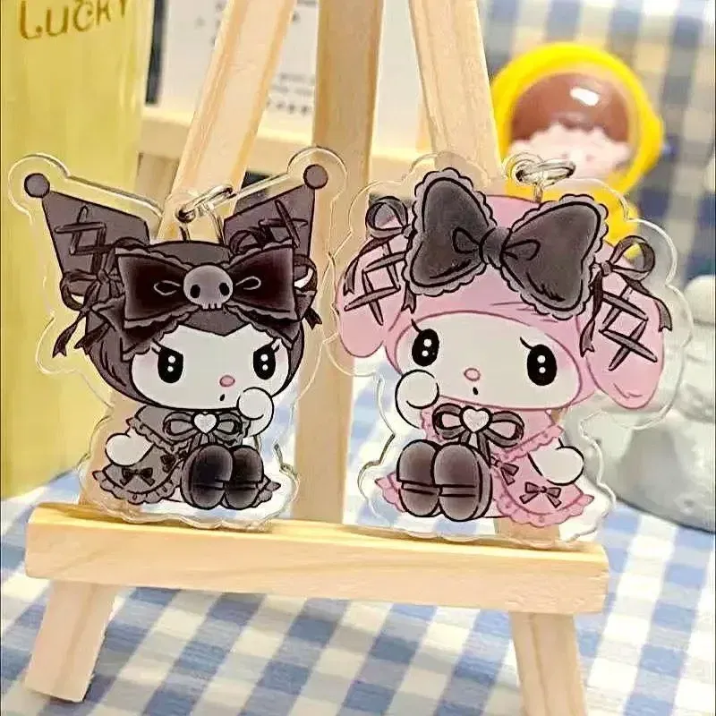 Color: WHITE - Sanrioed Cute Kawaii Cartoon 10cm Kuromi My Melody Dark Wind Acrylic Bag Pendant Couple Keychain Acrylic Pendant