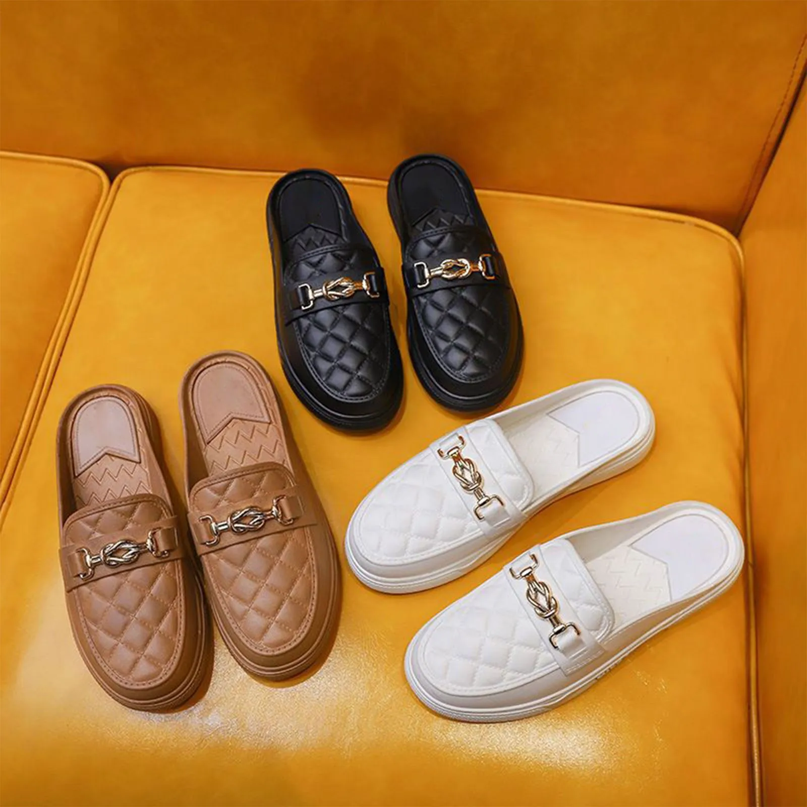 Color: WHITE, Shoe Size: 37 - Summer New Style Women's Soft Bottom Anti-slip Versatile Outer Wear Beach Flat Bottom Lazy Person One Step Casual Half Slippers