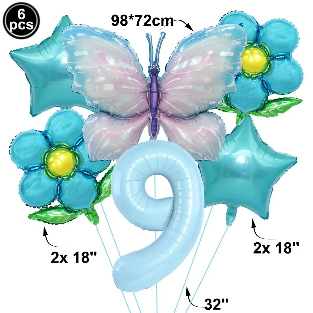 Color: Yellow - Butterfly Balloon Set 32/40inch Number Balloon Princess Garden Decoration Girl Fairy Birthday Party Balloon