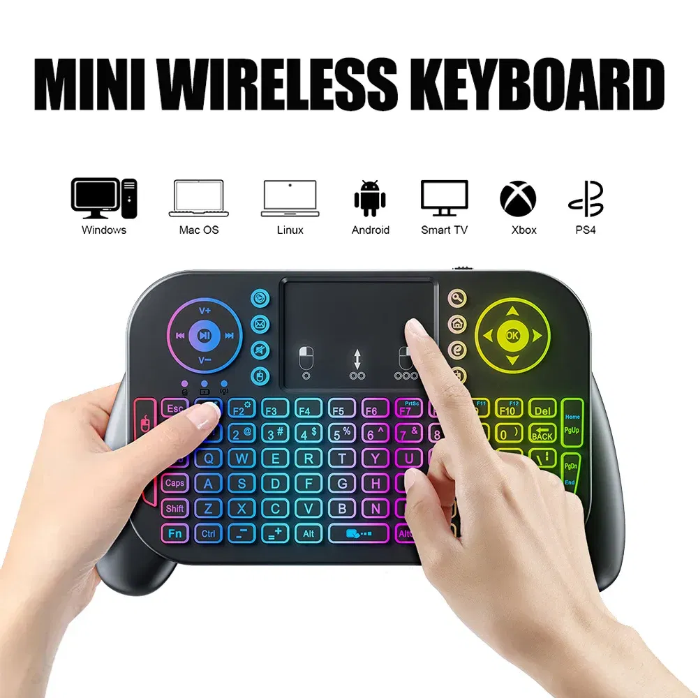 Axis Body: blue switch, Color: Green - Mini Wireless Keyboard V8 7 Backlit 2.4G Bluetooth Air Mouse Remote Control Touchpad for Android TV Box