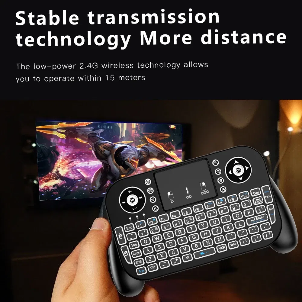Axis Body: blue switch, Color: Green - Mini Wireless Keyboard V8 7 Backlit 2.4G Bluetooth Air Mouse Remote Control Touchpad for Android TV Box