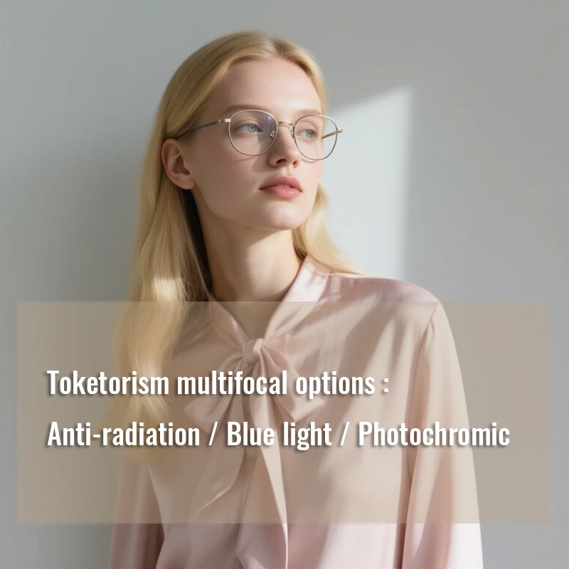 Lenses Color: Yellow, Lens Index: 1.61 - Toketorism Multifocal Lenses Customize Photochromic Anti Blue Light Progressive Prescription Glasses