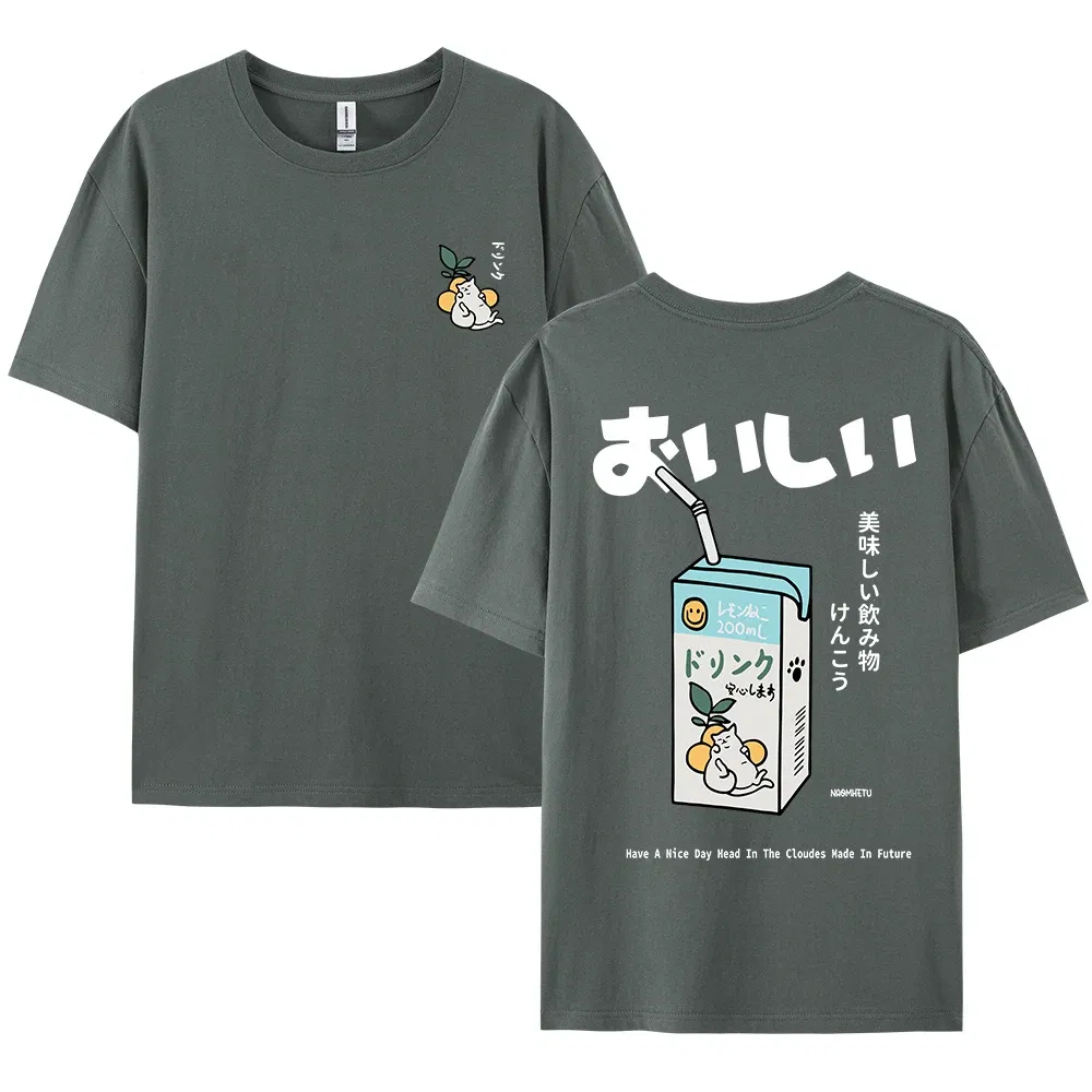 Color: Blue, Size: M - Cute Japanese Cat Print Oversized T-shirt men Women Short Sleeve Loose Casual Tee Shirt Streetwear Tops Cotton Harajuku Clothing