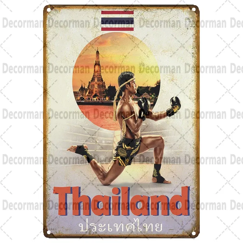 Color: Yellow - [ Mike86 ] Muay Thai Tin Sign Wall Home Boxing Thailand Metal Poster art Painting Pub LTA-3188 20*30 CM