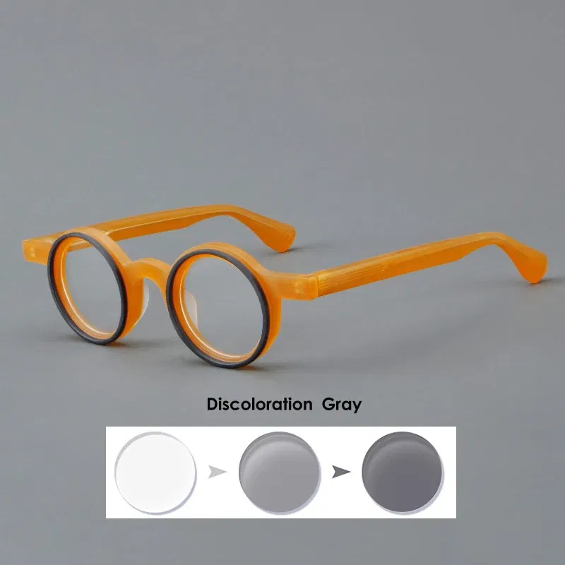 Frame Color: Silver, Eye Prescription: +550 - VCKA Round Acetate Photochromic Reading Glasses Frame Men Prescription Anti-blue Eyeglasses Women Custom Eyewear +0.50 to+6.0
