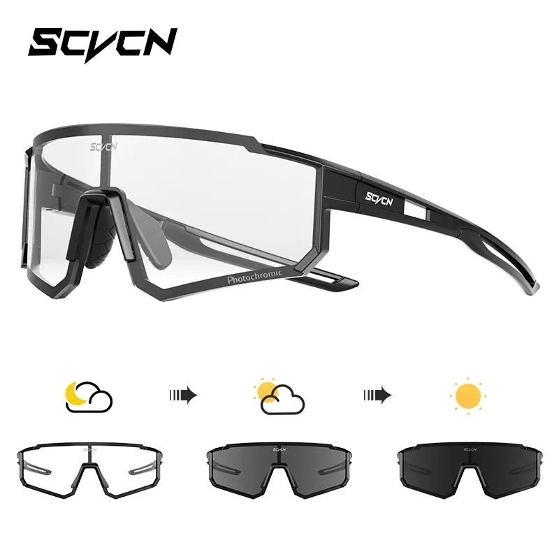 Color Name: black - SCVCN Color Photochromic Cycling Glasses Outdoo Fashion Sports Sunglasses Men MTB Cycling Sunglasses Women Road Bike Glasses
