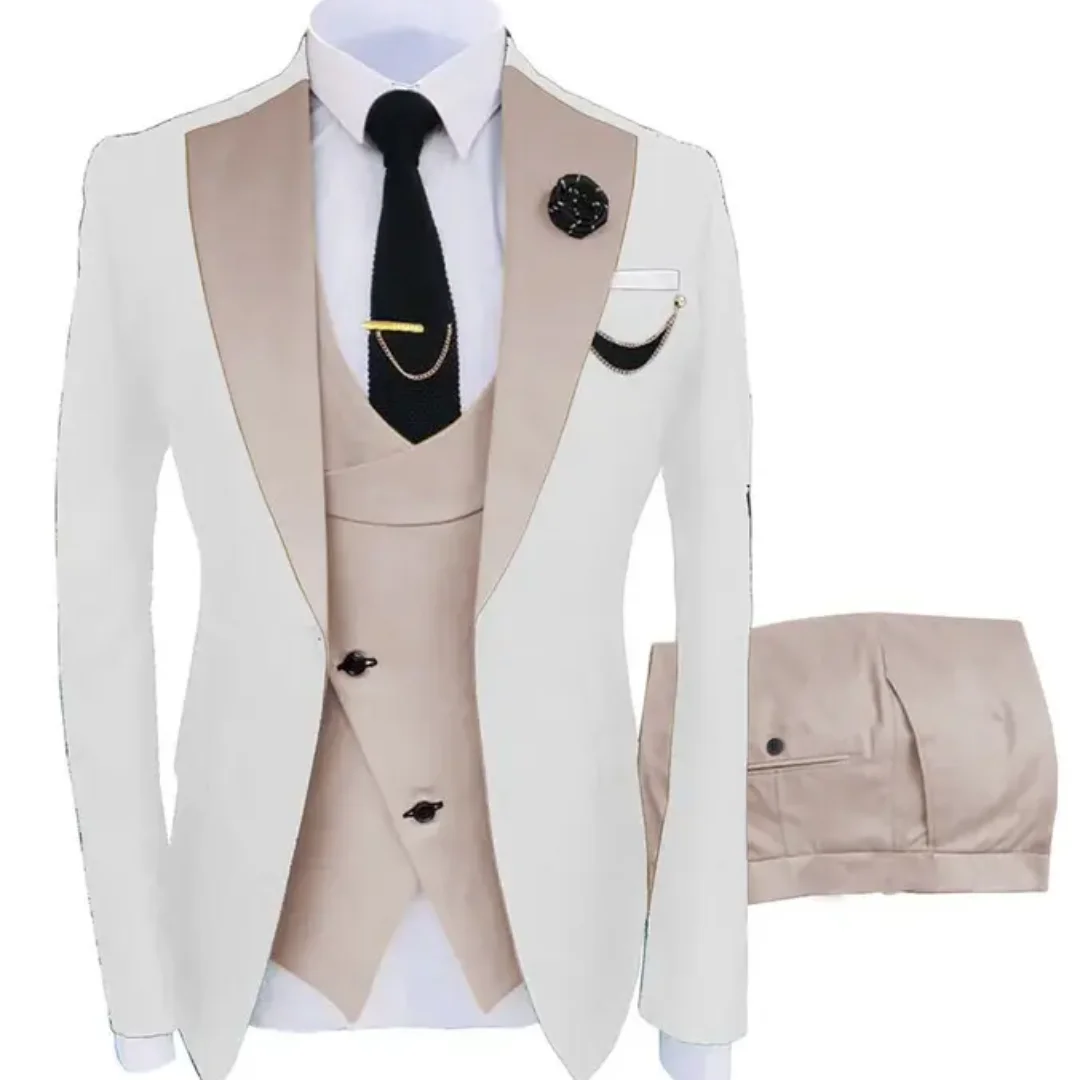 Color: GRAY, Size: XL - 3pcs Men Coat Business Formal Slim Fit Suit Costumes Pour Homme Set Party Vest Pants Wedding Blazer Verde Hombre Terno Masculino