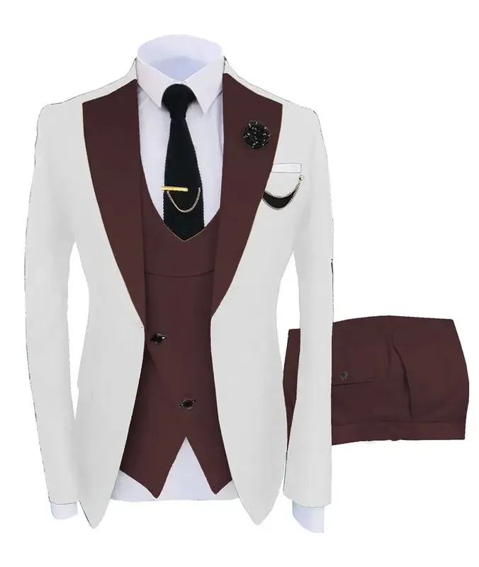Color: GRAY, Size: XL - 3pcs Men Coat Business Formal Slim Fit Suit Costumes Pour Homme Set Party Vest Pants Wedding Blazer Verde Hombre Terno Masculino