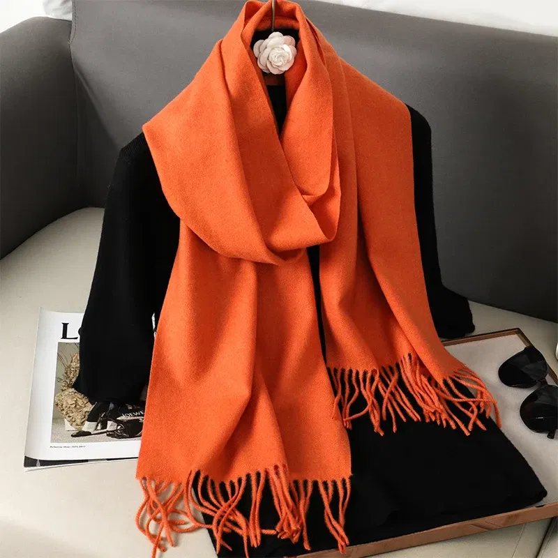 Color: Red - New 62 Color Winter Scarf For Women Long Warm Cashmere Scarves Hijab Solid Lady Shawl Wrap Female Pashmina Bandana Head Scarfs