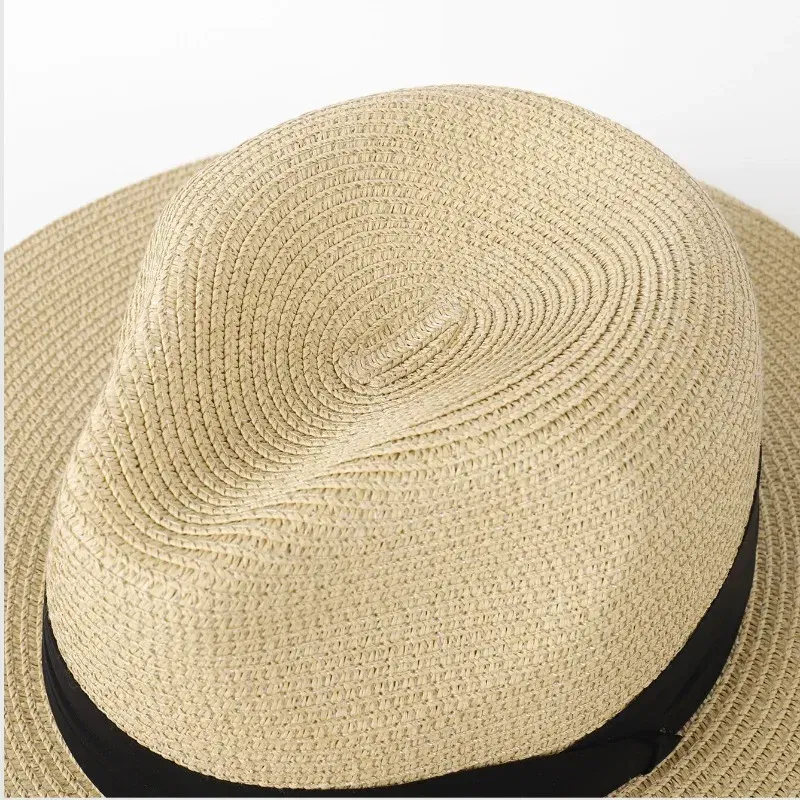Color: Khaki, Size: XS?€old?‰ - Large Size XL61-64cm Panama Sun Hats Men Wide Brim Straw Caps Women Summer Big Head Beach Hat Male Plus Size Fedora Hat 58-60cm