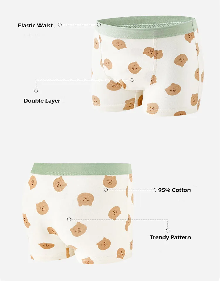 Color: Brown, Kid Size: 4T - Kids Boys Underwear Spring Newest Baby Underpants Children 4pcs Cotton Briefs Boys Boxer Shorts Baby Underwear