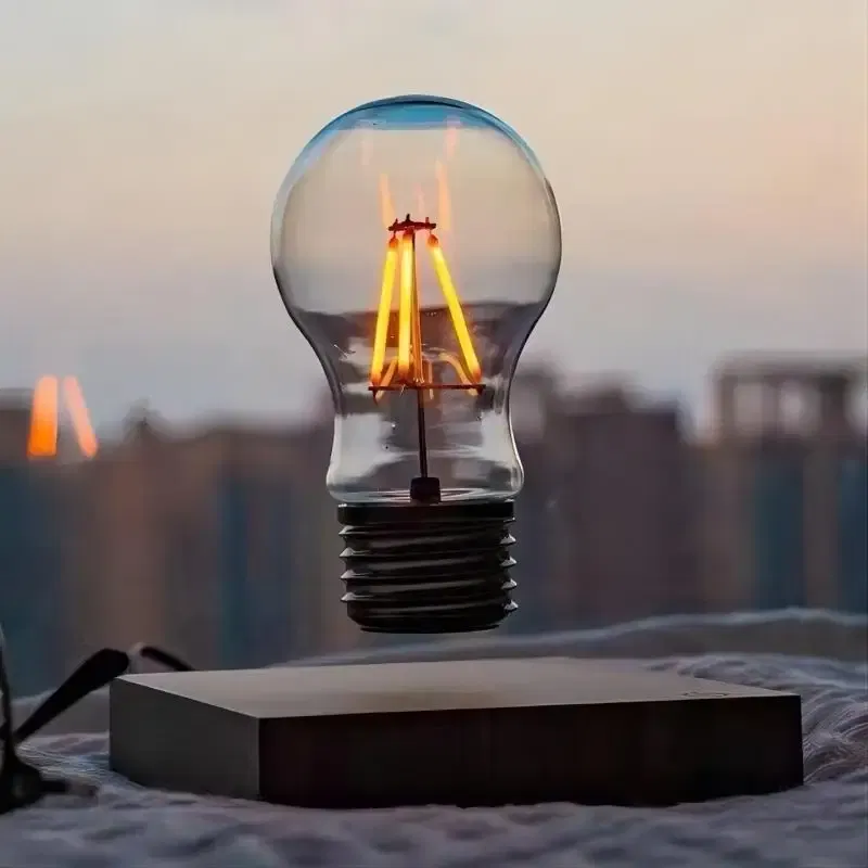 Emitting Color: BROWN, Plug Type: UK - Magnetic Levitation Lamp Creativity Floating Glass LED Bulb Home Office Desk Decoration Birthday Gift Table Novelty Night Light