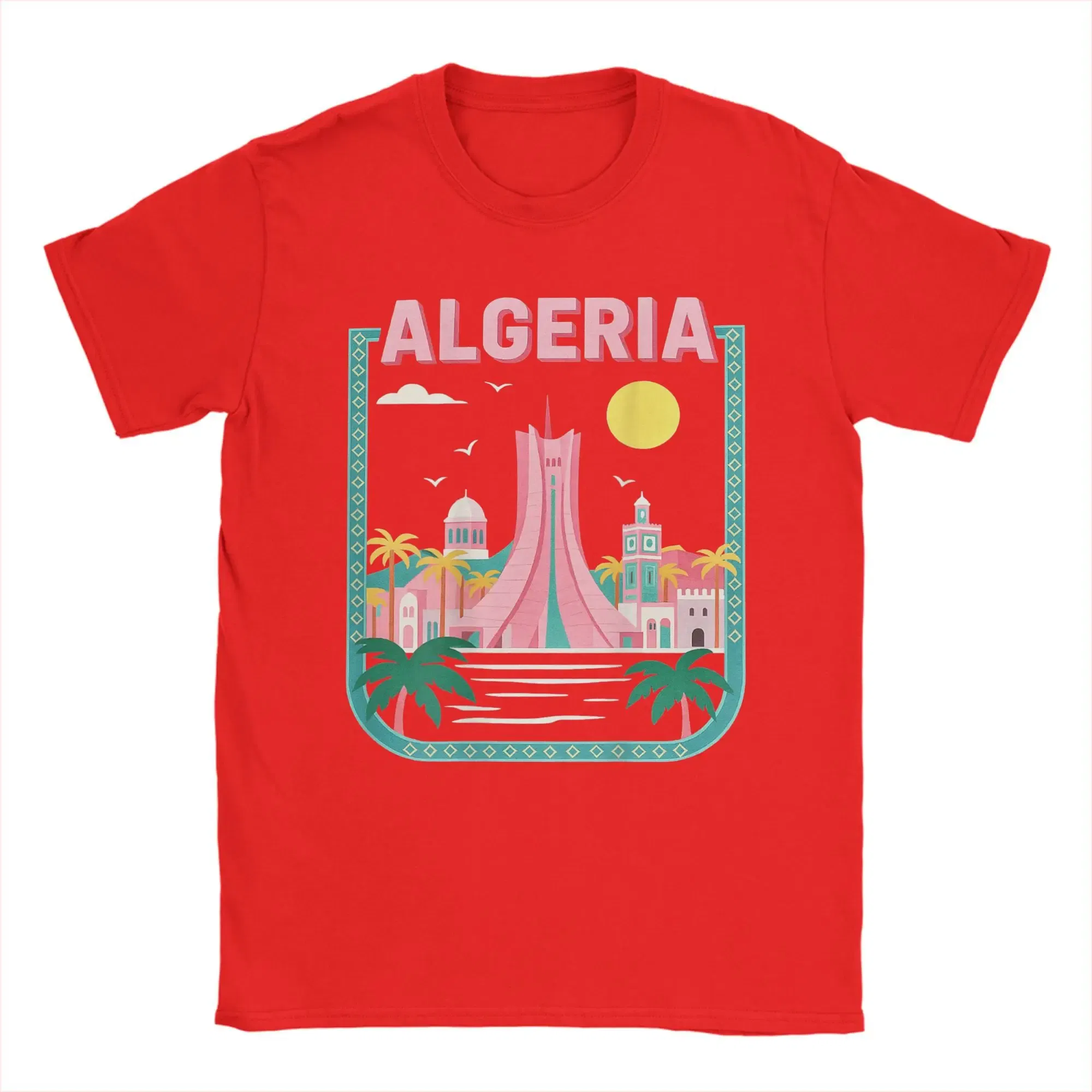 Color: Red, Size: 6XL - Men Algeria DZ City Algerian T Shirts Africa Arab Pure Cotton Clothes Hipster Short Sleeve Crewneck Tees Gift Idea T-Shirt
