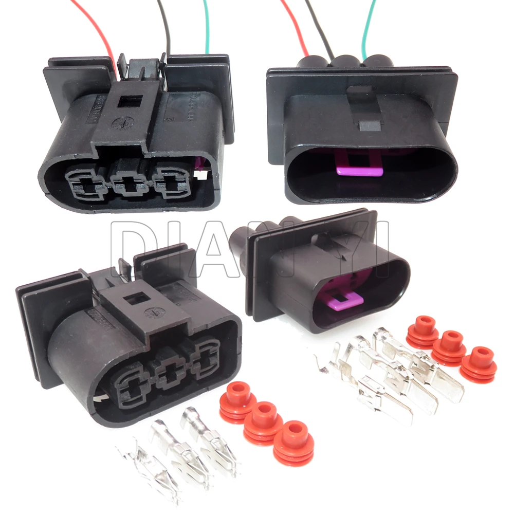 Color: Brown - 1 Set 3 Way AC Assembly Auto Radiator Plug For VW 1J0906443 1J0 906 443 1J0 906 233 1J0906233 Car Electronic Fan Cable Socket