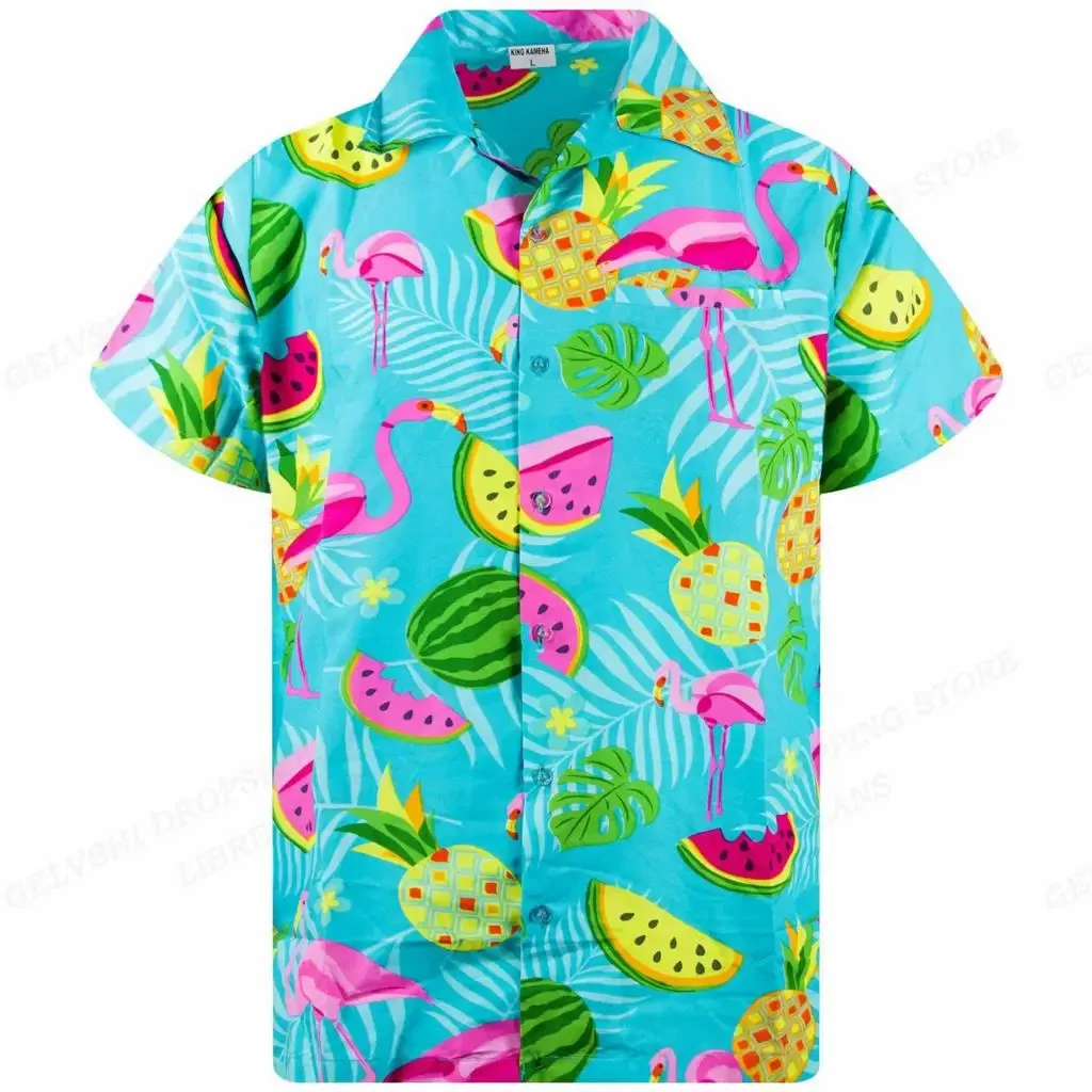 Color: black, Size: 5XL - Flamingo Hawaiian Shirts Beach Summer Men's Shirt Tropic Leaf 3D Print Shirts Men Women Fashion Blouse Short Sleeve Vocation
