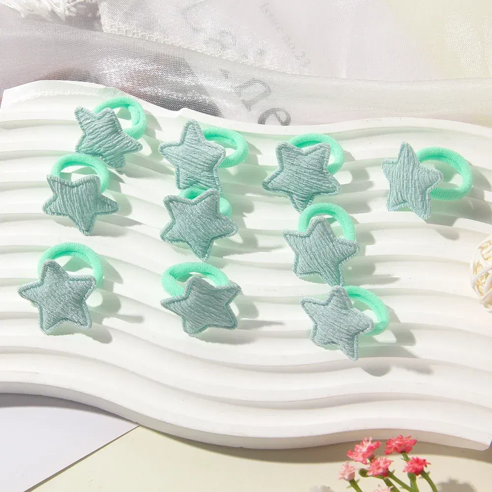 Color: Light Grey - 10/30Pcs Children Hairbands No Harm Hair Cartoon Towel Rope Ponytail Holder Kids Mini Rubber Band Headwear Girls Halloween Gift