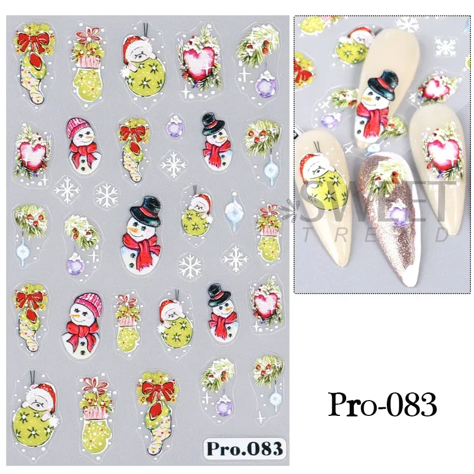 Color: army green - 5D Embossed Elk Nail Art Sticker Cute Christmas Winter Santa Claus Snowflake Gingerbread Man Engraved Slider Manicure Decoration