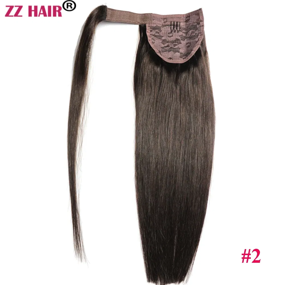Color: #2, Life Span: 6 Months With Proper Care, Stretched Length: 20inches, Longest Hair Proportion: 35%-45% - ZZHAIR 100% Human Hair Extensions 16"-28" Machine Made Remy Magic Wrap Around Ponytail 60g-120g Clip In Horsetail Stragiht