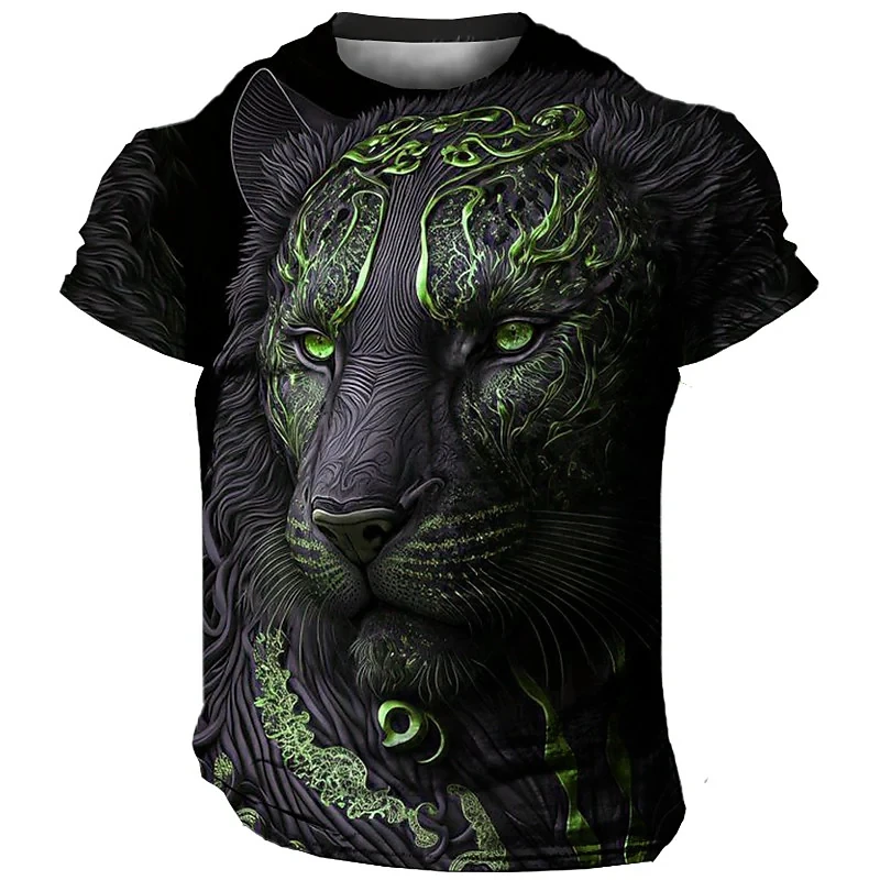 Size: L, Color: Black - Daily Oversized Men's T-Shirt 3D Lion Print Tees Tops Summer Casual Animal Pattern Streetwear New Fashion Street Men Clothing