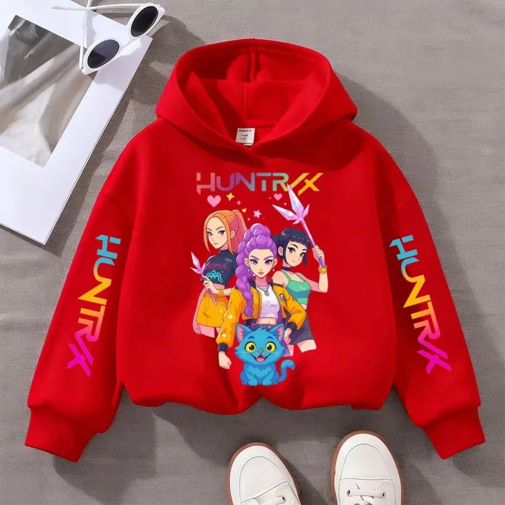 Color: Dark Grey, Kid Size: 104 - KPOP Demon Hunters Children's Sweatshirt Girls' Clothes Girls' Sweatshirt autumn 2024 New Cute Fashion Hoodie
