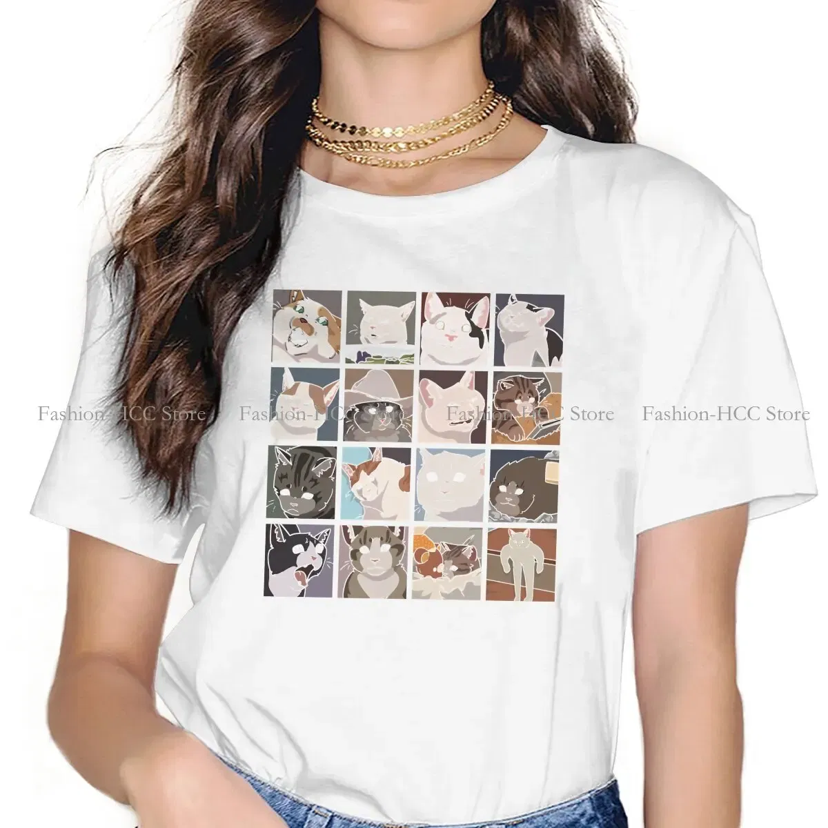 Color: WHITE, Size: L - Meme O Neck TShirt Cat Classic T Shirt Woman's Tops New Design
