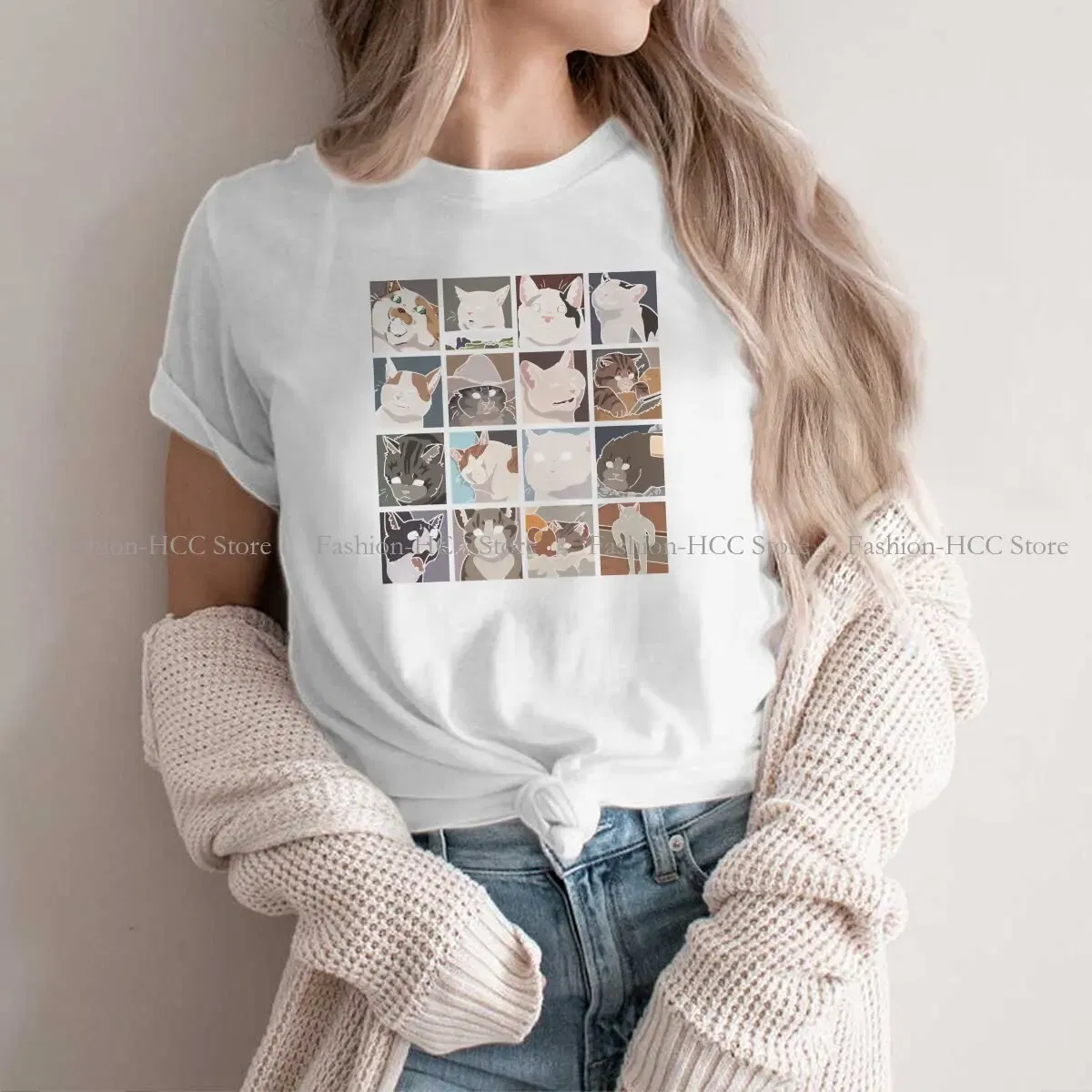 Color: WHITE, Size: L - Meme O Neck TShirt Cat Classic T Shirt Woman's Tops New Design