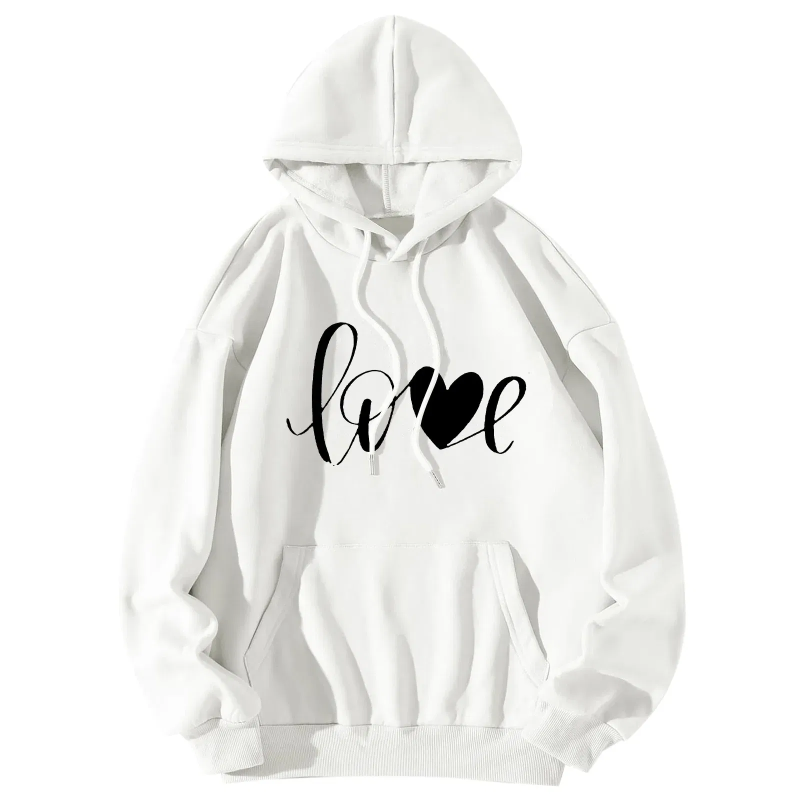 Color: WHITE, Size: M, Ships From: CN - Men Women Print Long Sleeve Round Neck Hooded Tops Sweatshirt Hoodies Lightweight