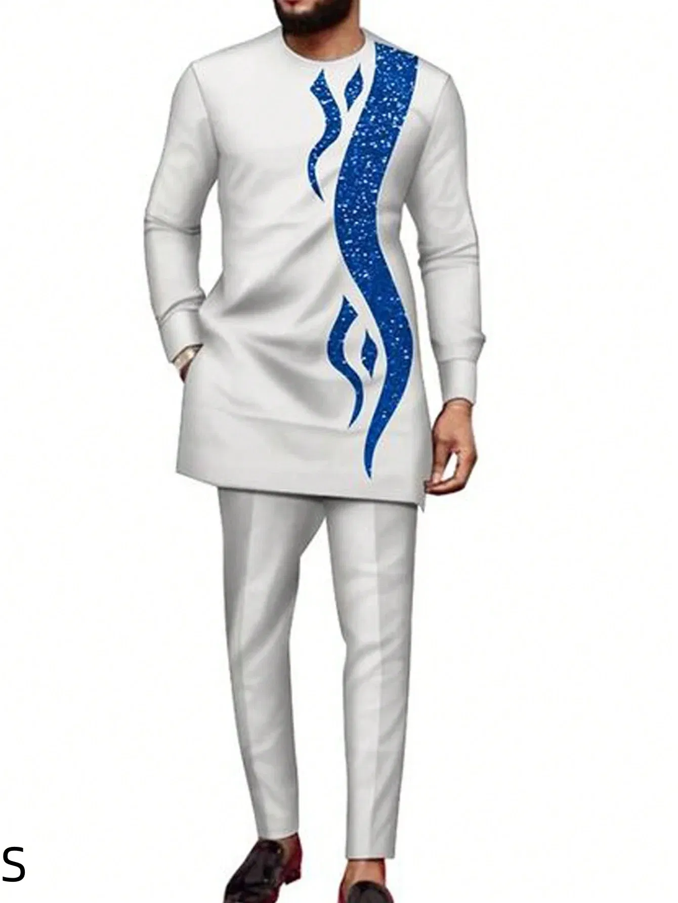 Color: black, Size: L - New Men's Tenos Wedding 2-Piece Suit Waist Pants Shirt Solid Color Panel Long Sleeve Party African Ethnic Style Clothing (M-4XL)