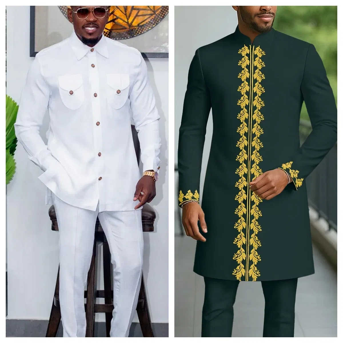 Color: black, Size: L - New Men's Tenos Wedding 2-Piece Suit Waist Pants Shirt Solid Color Panel Long Sleeve Party African Ethnic Style Clothing (M-4XL)