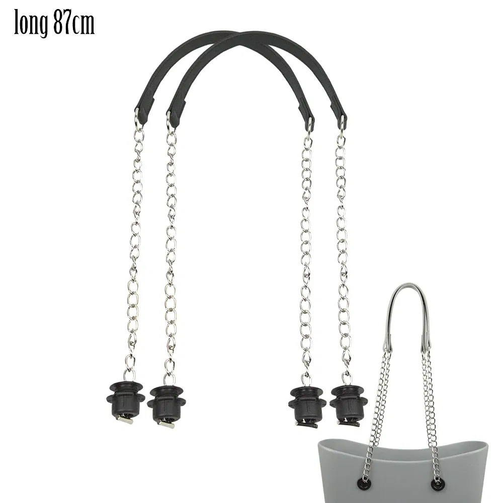 Ships From: CHINA, Color: Dark Grey - New Tanqu 1 Pair Silver Long Thick Single Chain with OT metal buckle Black screws for Obag O bag Handles for Women Bag Handbags
