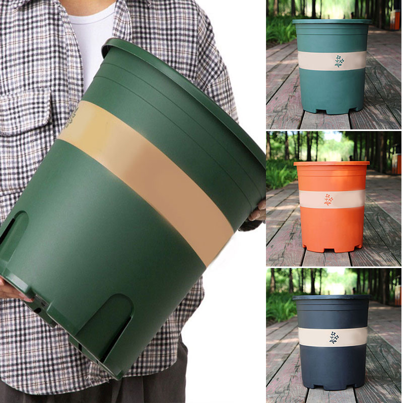 Color: Yellow - Large Round Short Flower Pot Control Root Rose Pot Planting Seedling Thickening Plastic Flower Gallon Pot or Tray Potted Plants