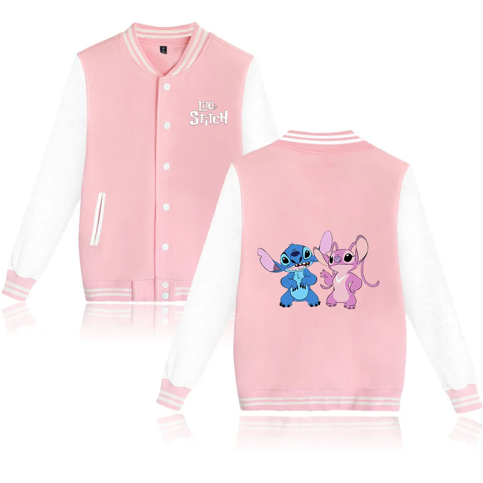 Color: WHITE, Size: S - Lilo Stitch Baseball Jacket Men Women Hip Hop Harajuku Jackets Streetwear Kids Boys Girls Loose College Coats