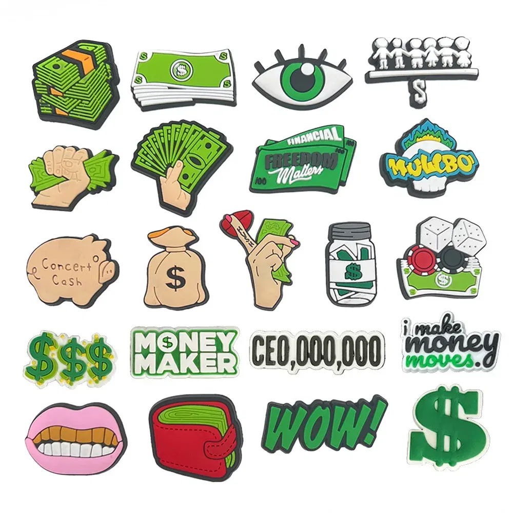 Color: Yellow, Ships From: CHINA - USD money series bag gold PVC Shoe Charms Decorations Accessories Women Clogs Buckle Kids Pins Men Decoration Jeans