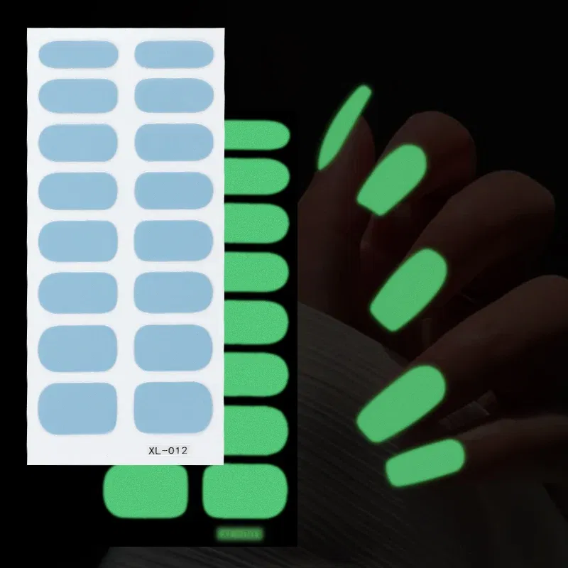 Color: Neon yellow - Dropshipping Colorful Nail Sticker Luminous Nail Art Decor Stickers for Nail Decoration Full Cover Nail Wraps For Hallween Gift