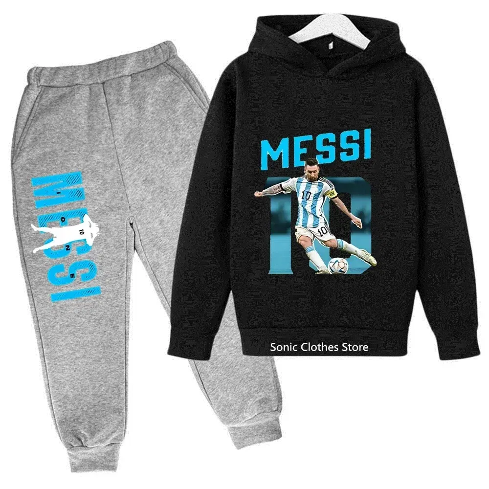Color: Dark Grey, Kid Size: 5 - messi avatar printed children's clothing children's autumn and winter hoodies pants 2-piece casual boys and girls suits