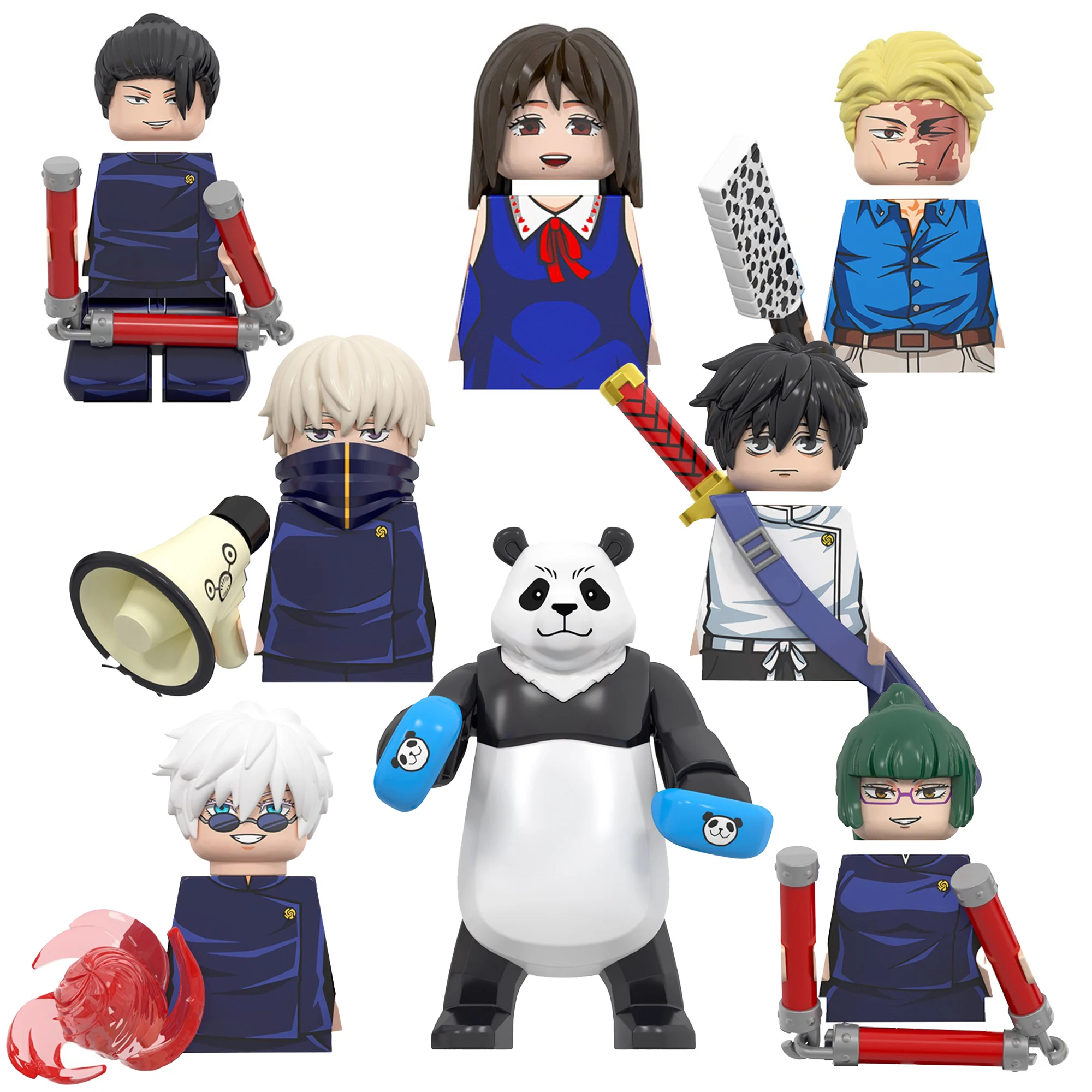 Color: Dark Khaki - Anime Jujutsu Kaisen JJK Gojo Satoru Riko Orimoto Okkotsu Yuta Nanami Panda Building Blocks Figures Toys WM6139 WM6140 WM6149