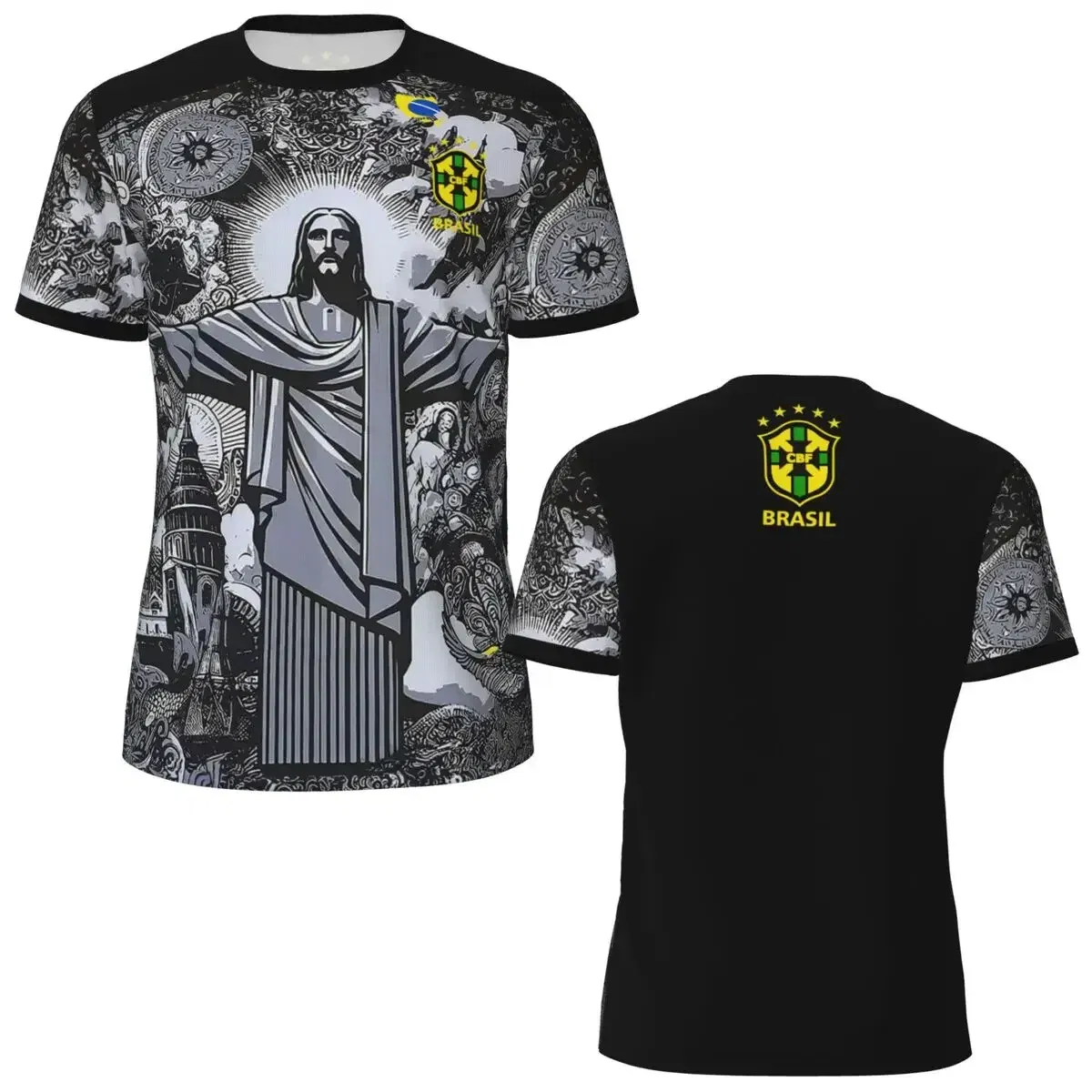 Color: black, Size: 5XL - 2024 Brazil Jesus Christ The Redeemer Special Edition Football Jerseys Breathable For Adult Children Soccer Traning Tops Shirts