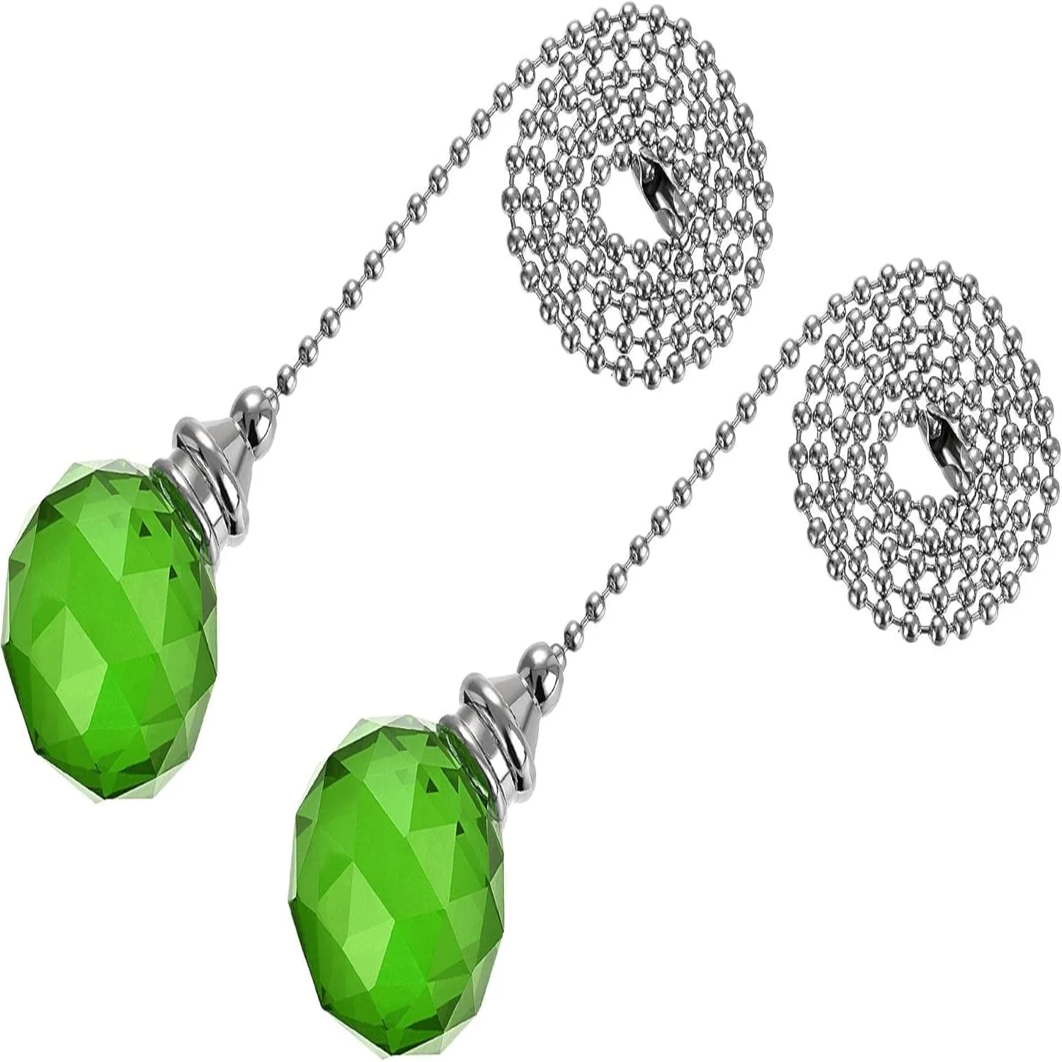 Color: green, Ships From: CHINA - Ceiling Fan Pull Chain, 20 Inch Nickel Finish Chain Ornament Extension, 30mm Red Crystal Ball Pendant 2Pcs
