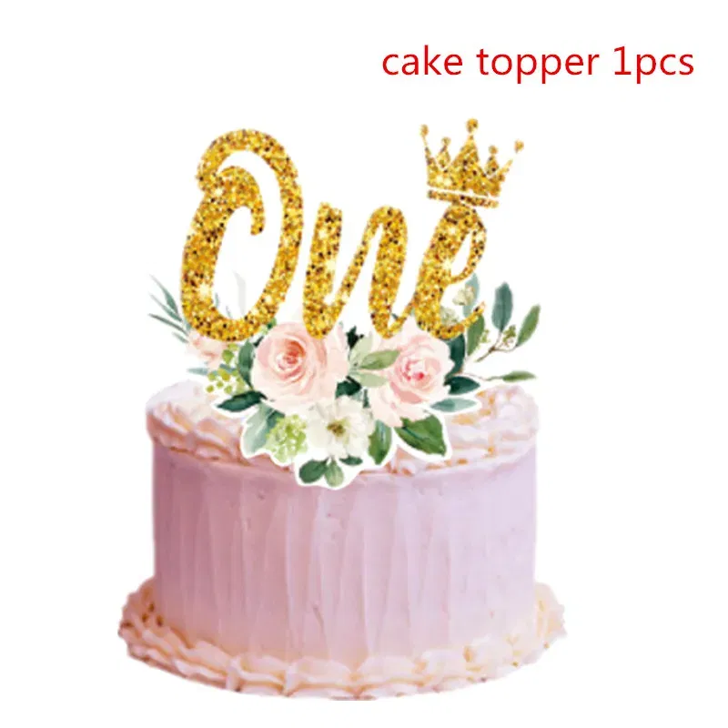 Color: Deep Sapphire - Girls One First Happy Birthday Disposable Tableware  Pink Plate Napkins Cup Hat for Baby Shower 1 Year Old Birthday Party Deco