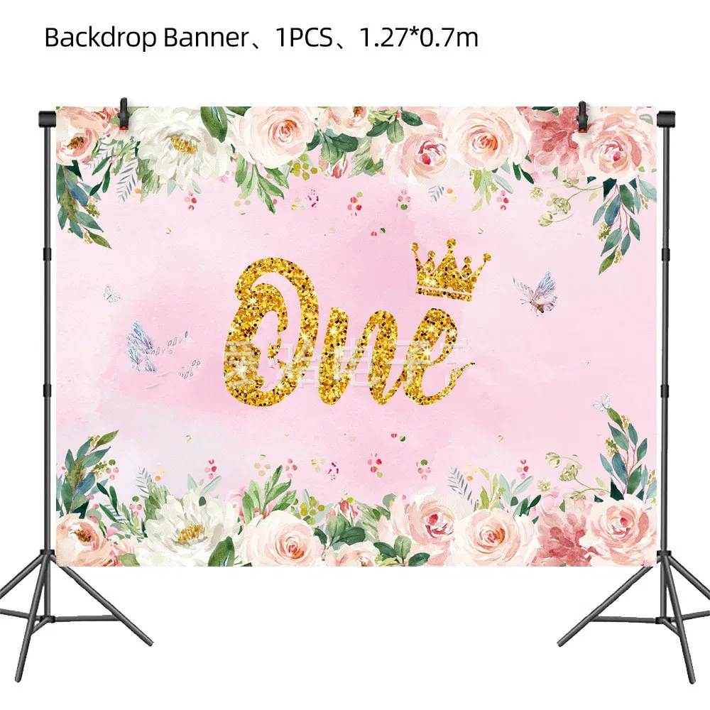 Color: Deep Sapphire - Girls One First Happy Birthday Disposable Tableware  Pink Plate Napkins Cup Hat for Baby Shower 1 Year Old Birthday Party Deco