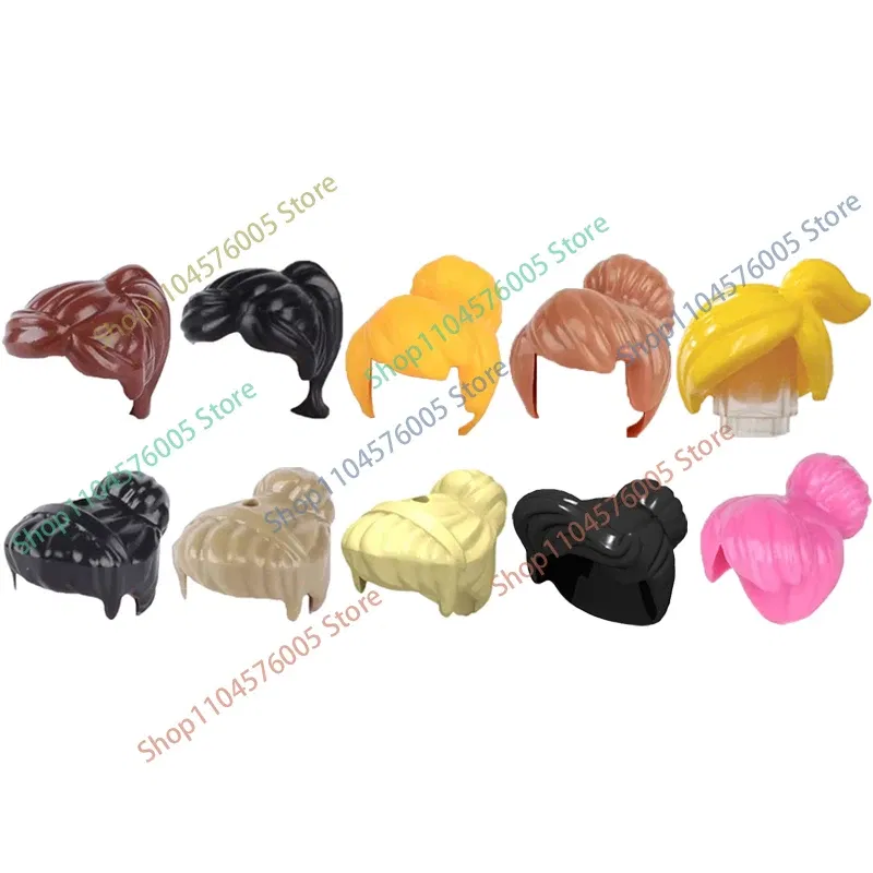 Color: SKY BLUE - MOC Brown Hair Building Blocks City Figures Body Creative Accessory Blond Gold White Parts DIY Hats Mini Bricks Assemble Toy S04