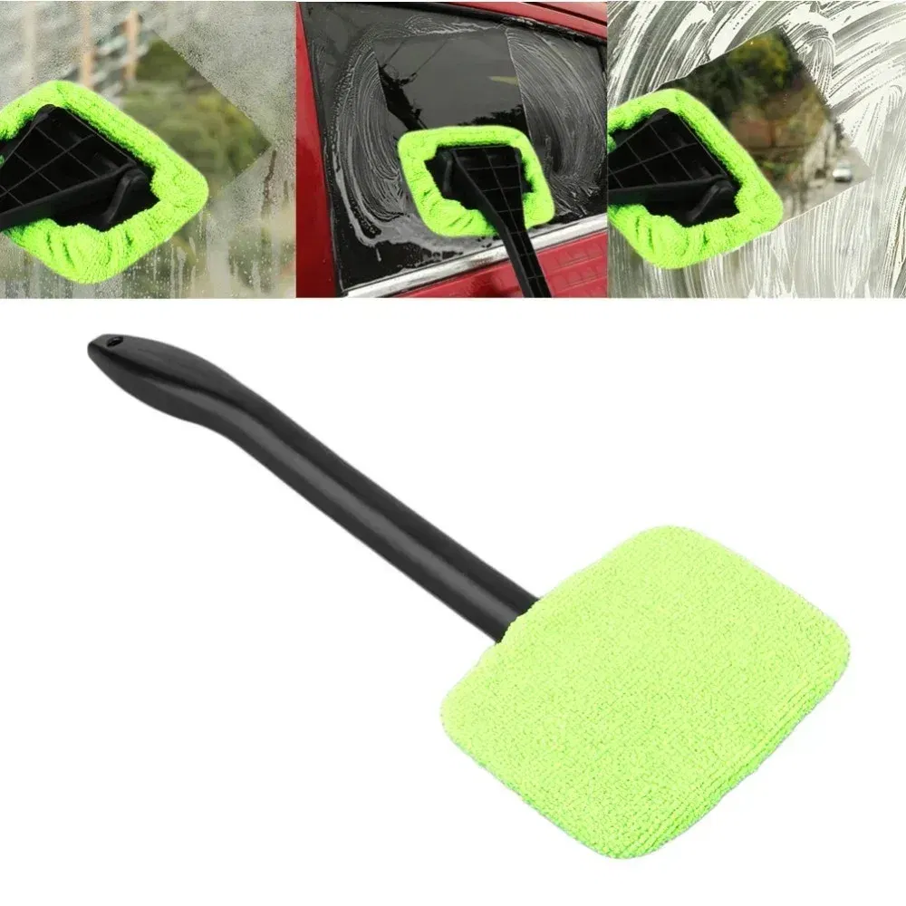 Color: Yellow - Car Windshield Cleaning Brush Kit Car Window Wiper Home Glass Defogging Dust Towel With Long Handle Cleaner Brush Washing Tool